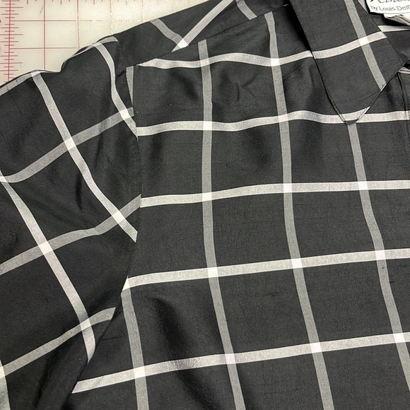 LINEA by LOUIS DELL'OLIO 100% Silk B/W Window Pane 3/4 SLV Career Top/Shacket 1X - Picture 4 of 14